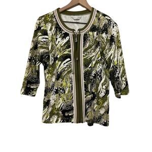 Christopher and Banks Womens 3/4 Length Sleeve Green Zip Up Jacket Size Small